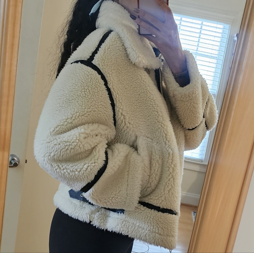 ZARA FAUX SHEARLING BIKER JACKET ZW COLLECTION ECRU (M) Retail $200 EUC-naked - Picture 16 of 16